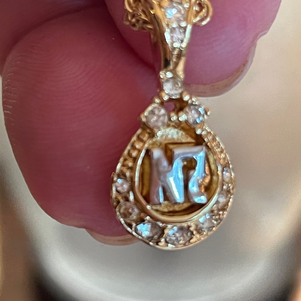 Nina Ricci Gold Plated Tear Drop Two Tone Pendant Necklace with Rhinestones
